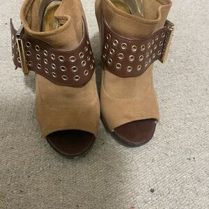 Brown Peep-Toe Ankle Boots